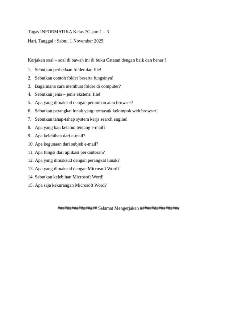 Tugas Informatika Kelas 7C: Folder & File | PDF