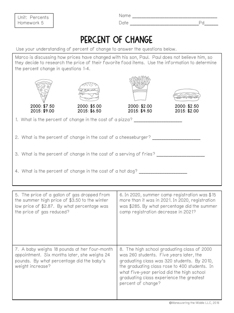 Percent Change Calculations Homework | PDF