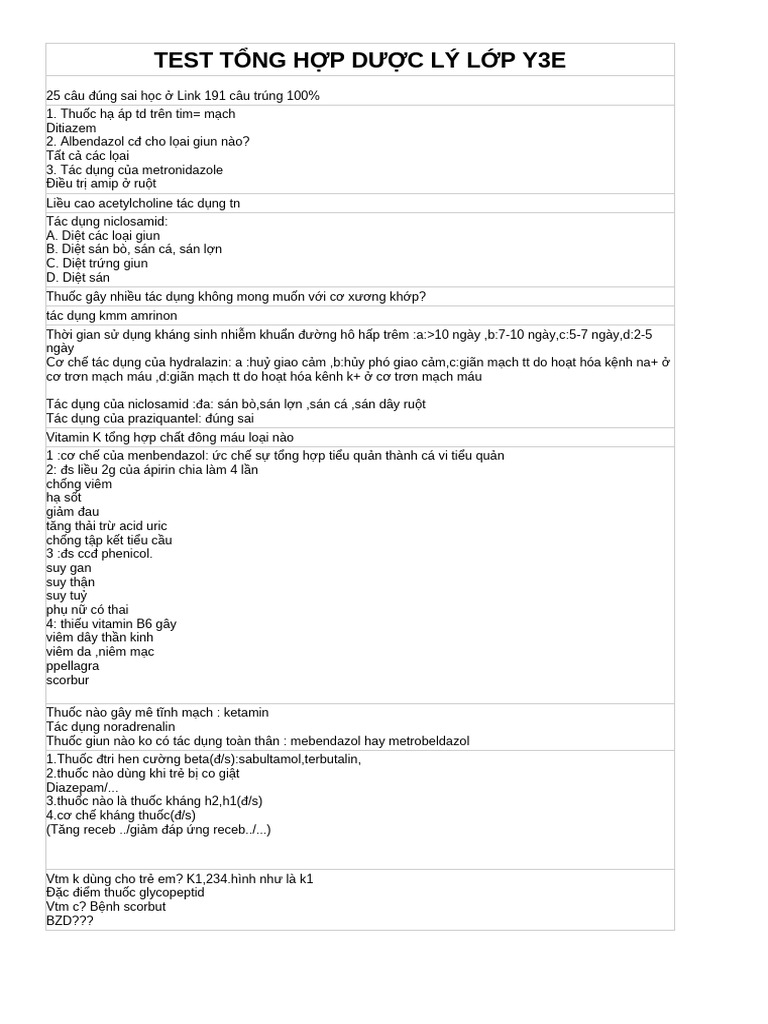 Test T NG H P Dư C Lý Y3e | PDF