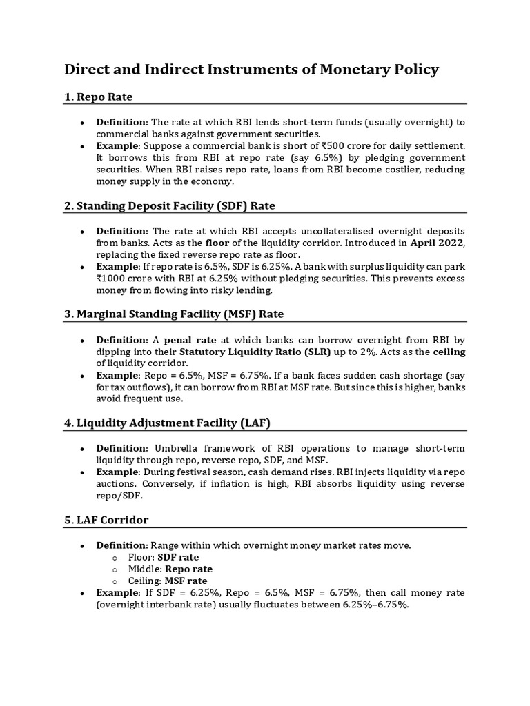 Monetary Policy Instruments Explained | PDF | Reserve Bank Of India ...