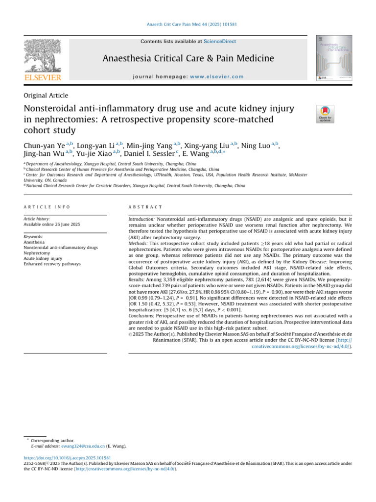 NSAIDs and Acute Kidney Injury in Nephrectomy | PDF | Chronic Kidney ...