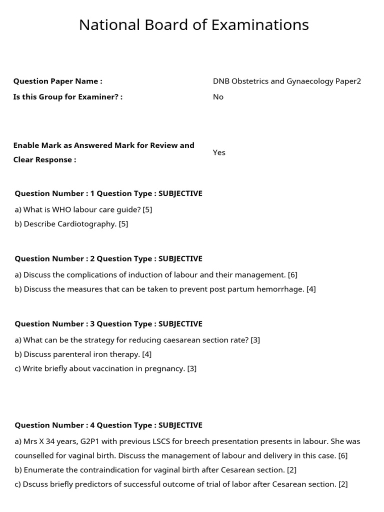 DNB Obstetrics & Gynaecology Exam Paper 2 | PDF | Childbirth ...