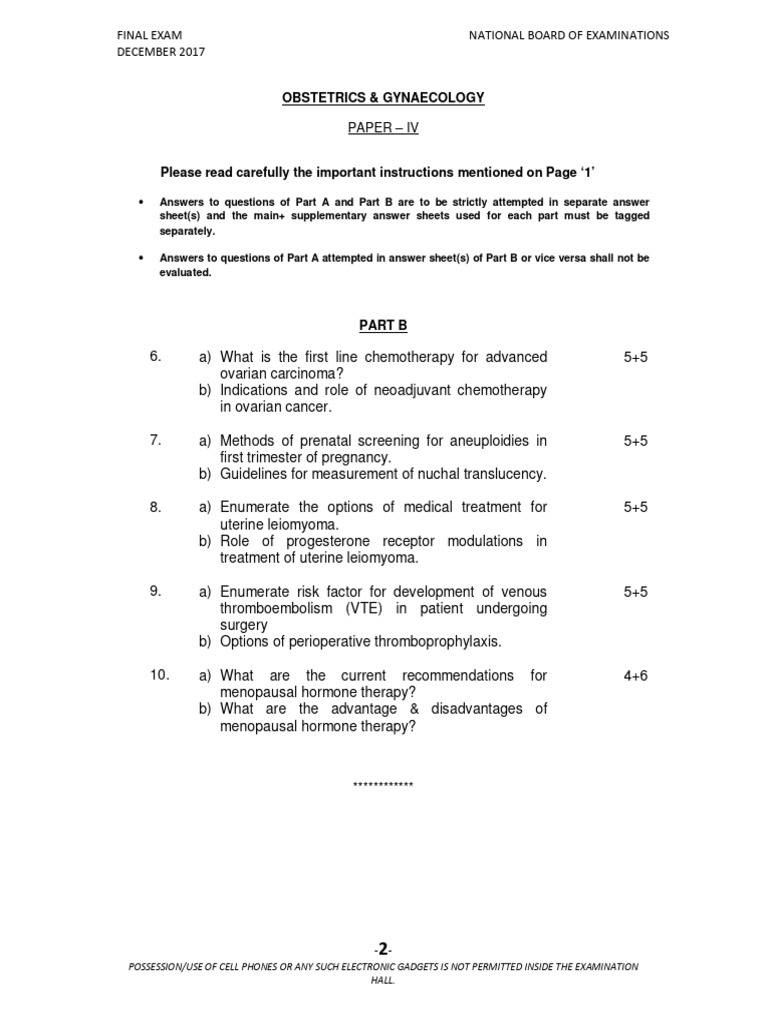 Obg Paper Iv B | PDF