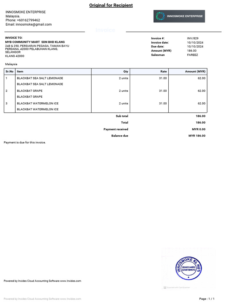 Invoice for MYB Community Mart | PDF