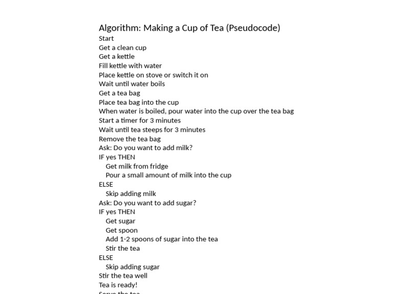 Pseudocode for Brewing Tea | PDF