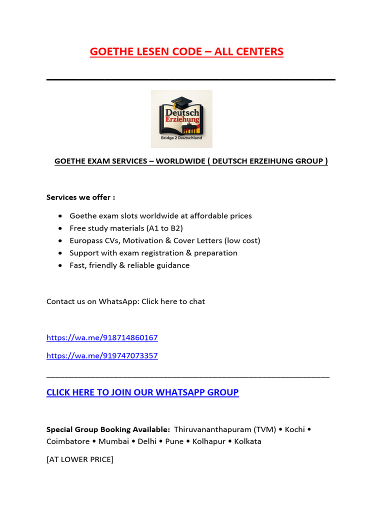 Goethe Lesen Codes - All Centers | PDF