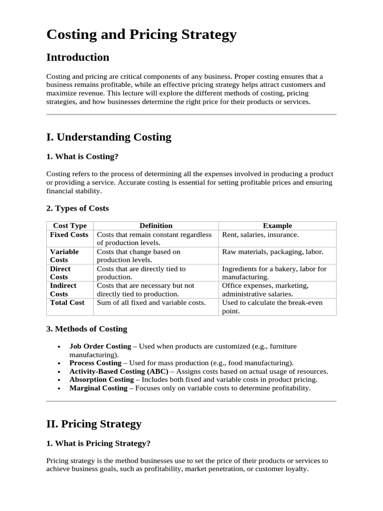 Costing and Pricing Strategies Explained | PDF | Pricing | Financial ...