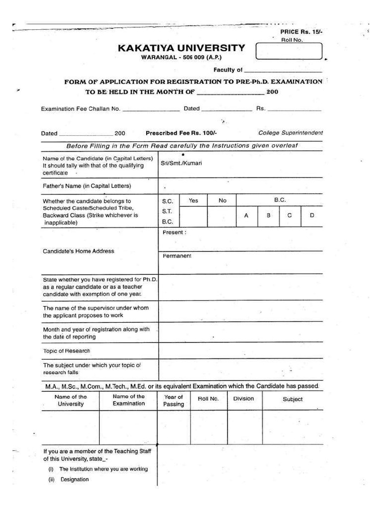 Pre-Ph.D. & M.phil Examinations Form | PDF
