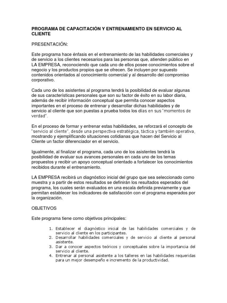 Capacitación en Servicio al Cliente | PDF | Servicio al Cliente ...
