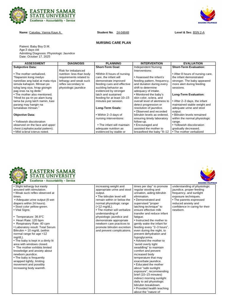 Nursing Care Plan for Newborn Jaundice | PDF | Breastfeeding | Medical ...