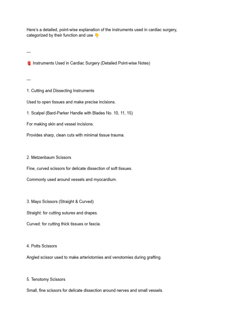 Cardiac Surgery Instruments Guide | PDF | Coronary Artery Bypass ...