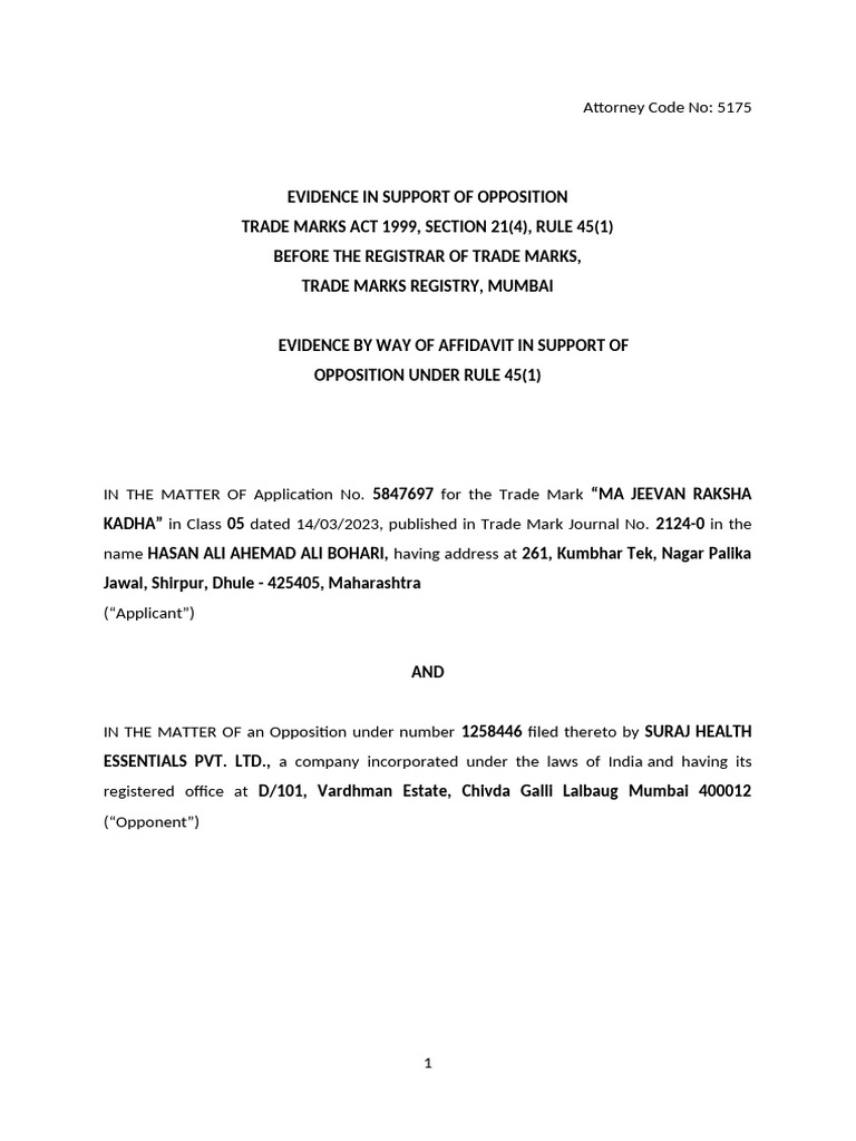 Rule 45 - Ma Jeevan Raksha Kadha - 5847697 | PDF | Trademark ...