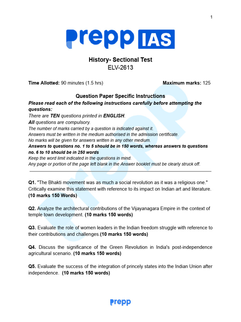 History Sectional Test ELV-2613 Guide | PDF