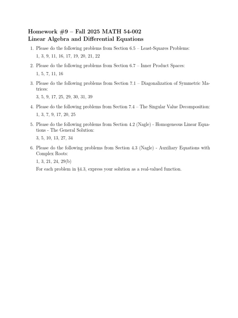 F25 - Math 54 - HW #9 | PDF