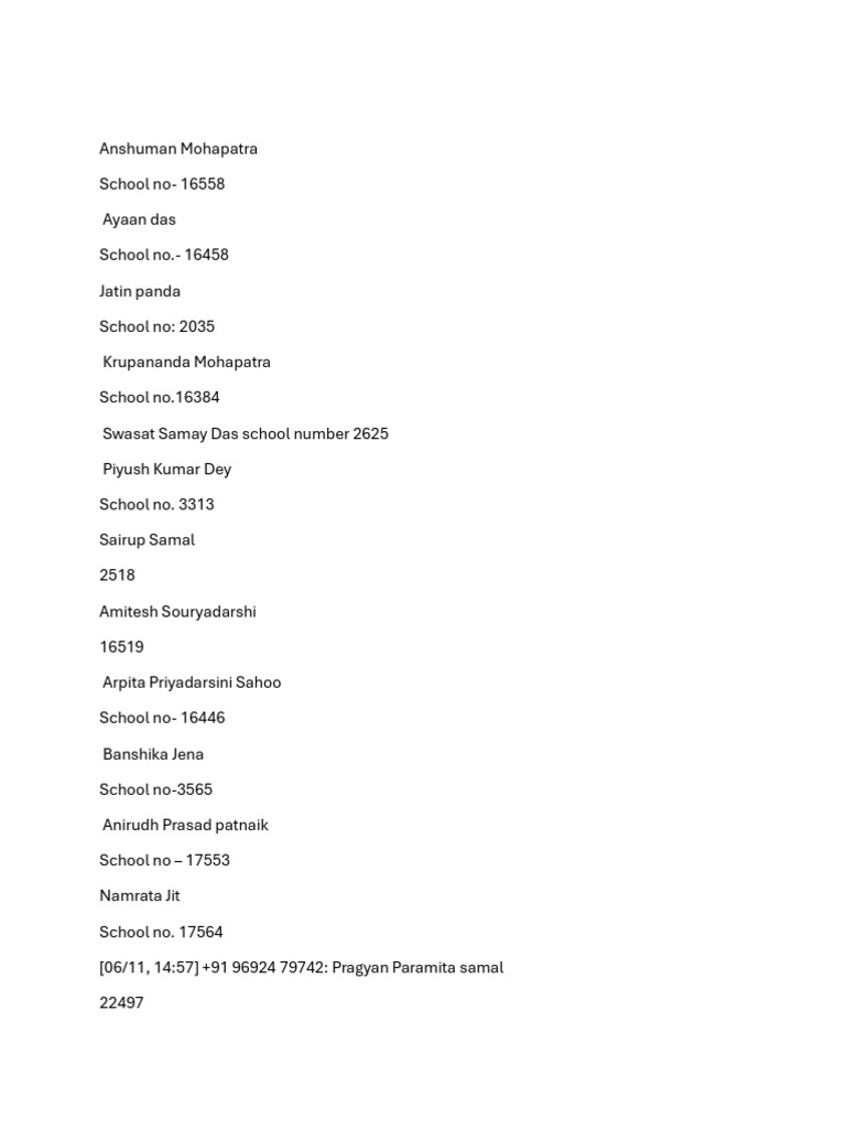 Student Names and School Numbers List | PDF