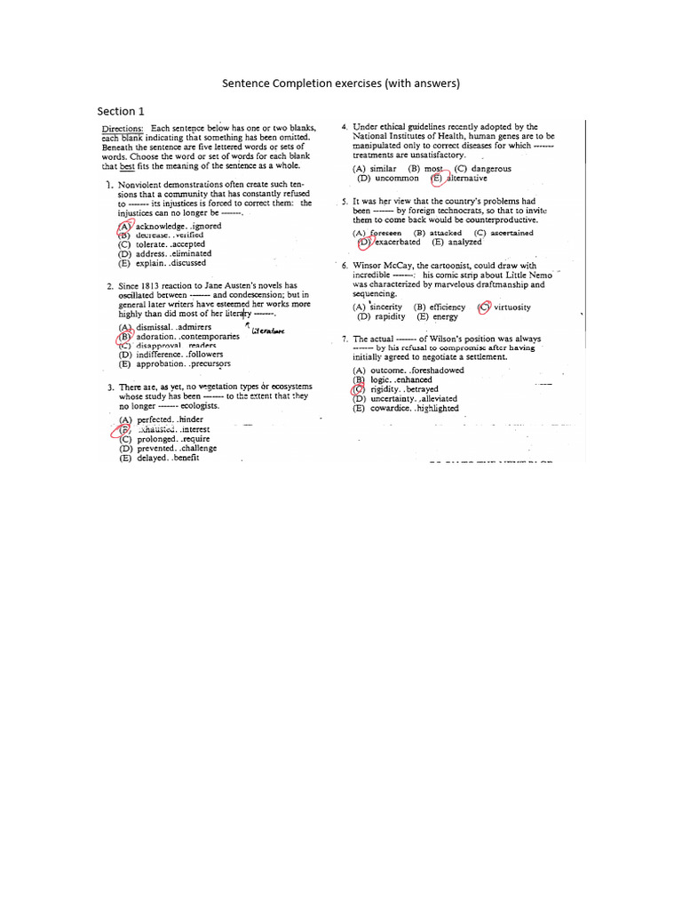 Sentence Completion | PDF
