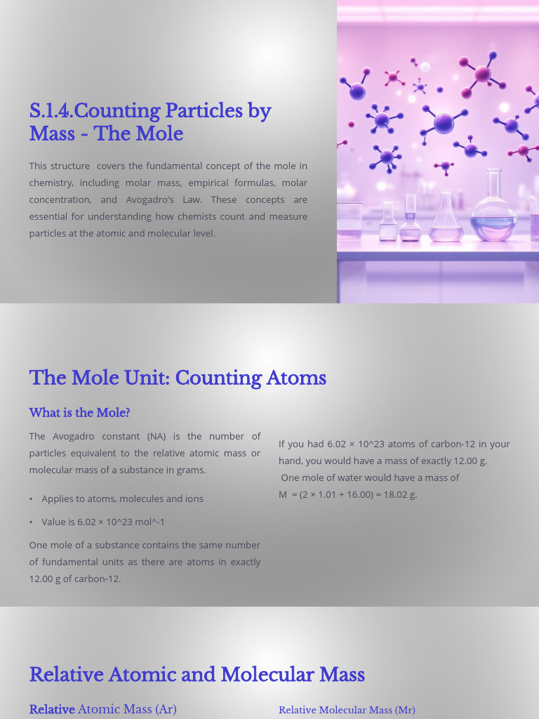 Understanding the Mole in Chemistry | PDF | Mole (Unit) | Molecules