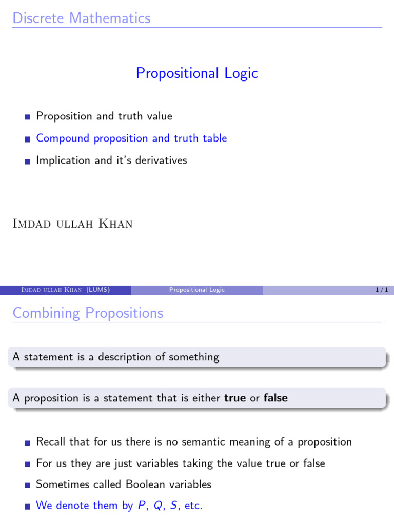 CS210 Slides 01 02 Compound Proposition | PDF | If And Only If | Logic