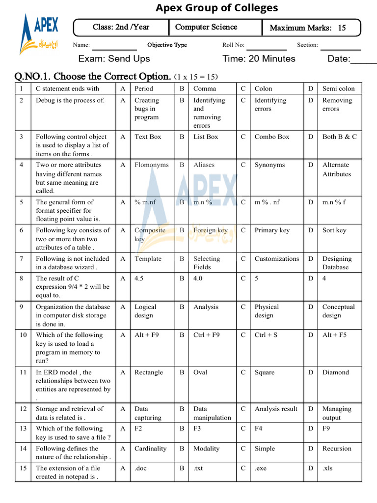 Computer Science Objective Questions | PDF | Databases | Computer Data