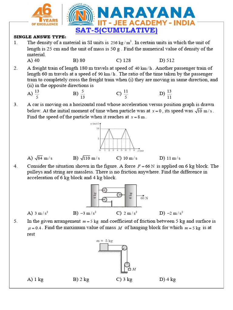 Physics Numerical Problems and Solutions | PDF | Force | Mass