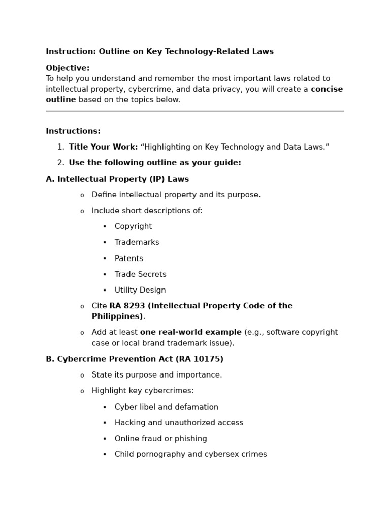 Key Technology Laws Outline Guide | PDF | Cybercrime | Intellectual ...