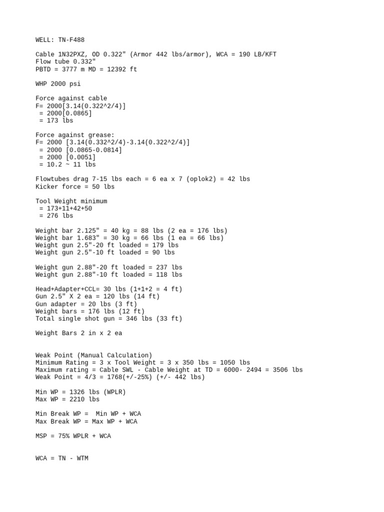 Cable Weight and Tool Force Calculations | PDF