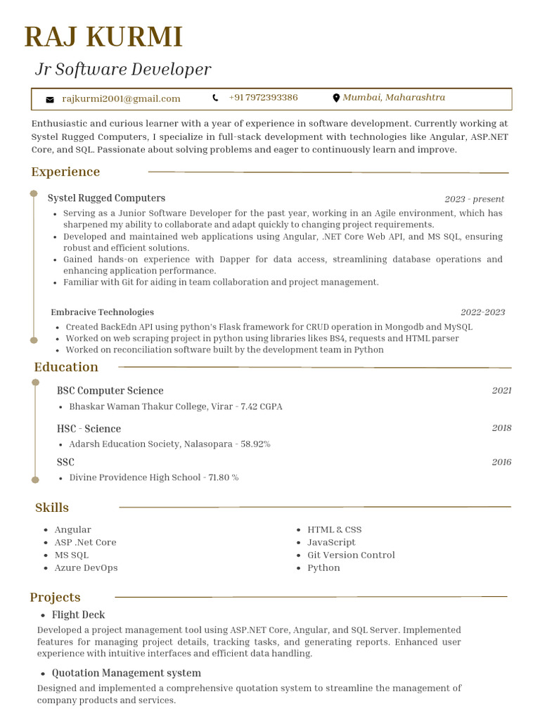 Junior Software Developer Profile | PDF | Microsoft Sql Server ...