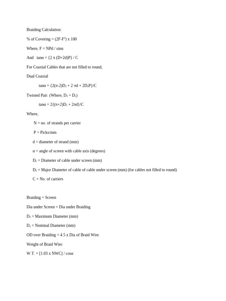 Braiding Calculation for Coaxial Cables | PDF