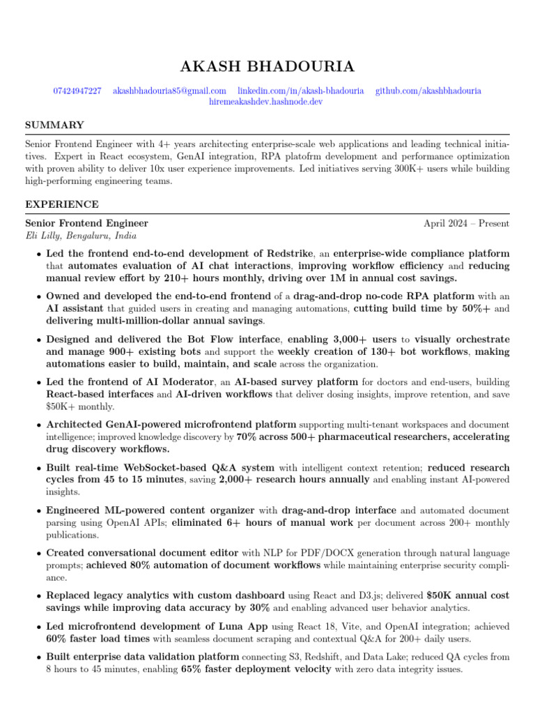 Senior Frontend Engineer Resume | PDF | User Interface | Workflow