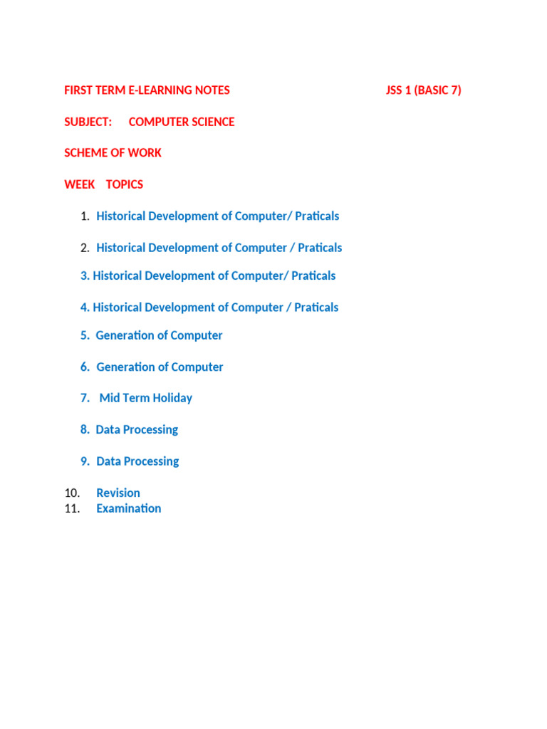 JSS 1 Computer Science E-Learning Notes | PDF | Computer Data Storage ...