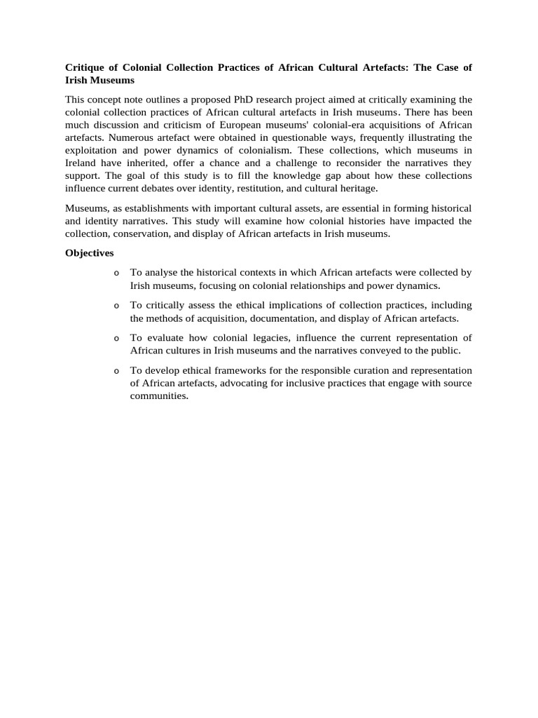 Critique of Colonial Collection Practices of African Cultural Artefact1 ...
