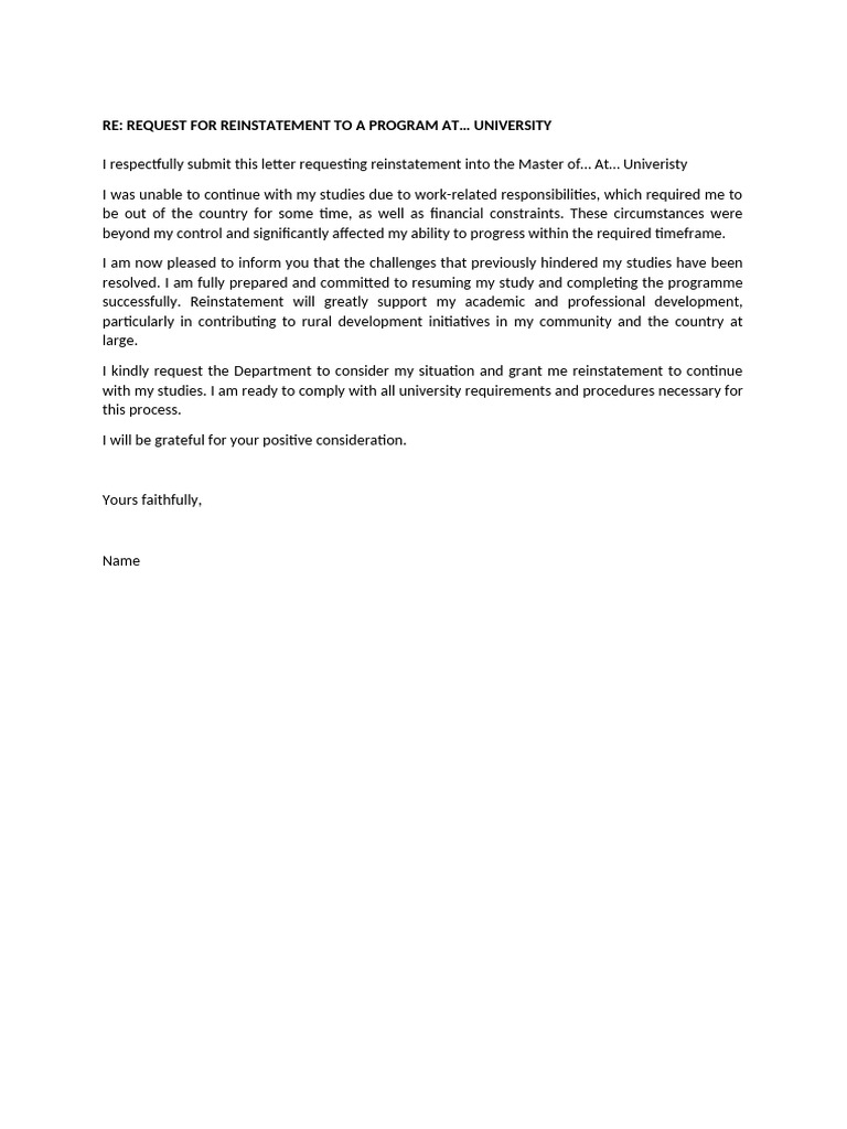 Request for Program Reinstatement Letter | PDF