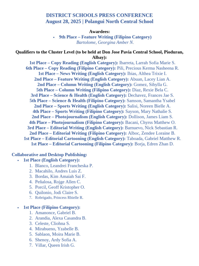 District Schools Press Conference 2025 Results | PDF
