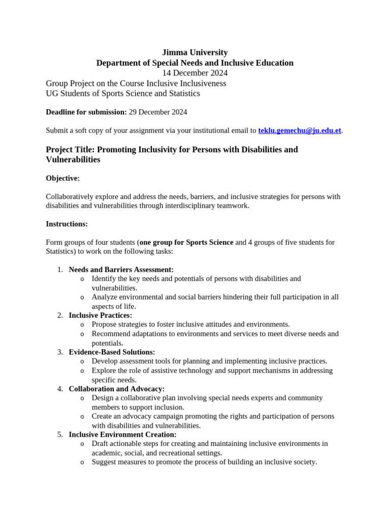 Group Project ' On Inclussiveness 14 December 2024 | PDF | Disability