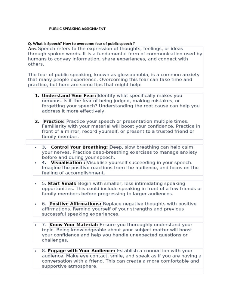 Public Speaking Assgnment | PDF | Public Speaking | Fear