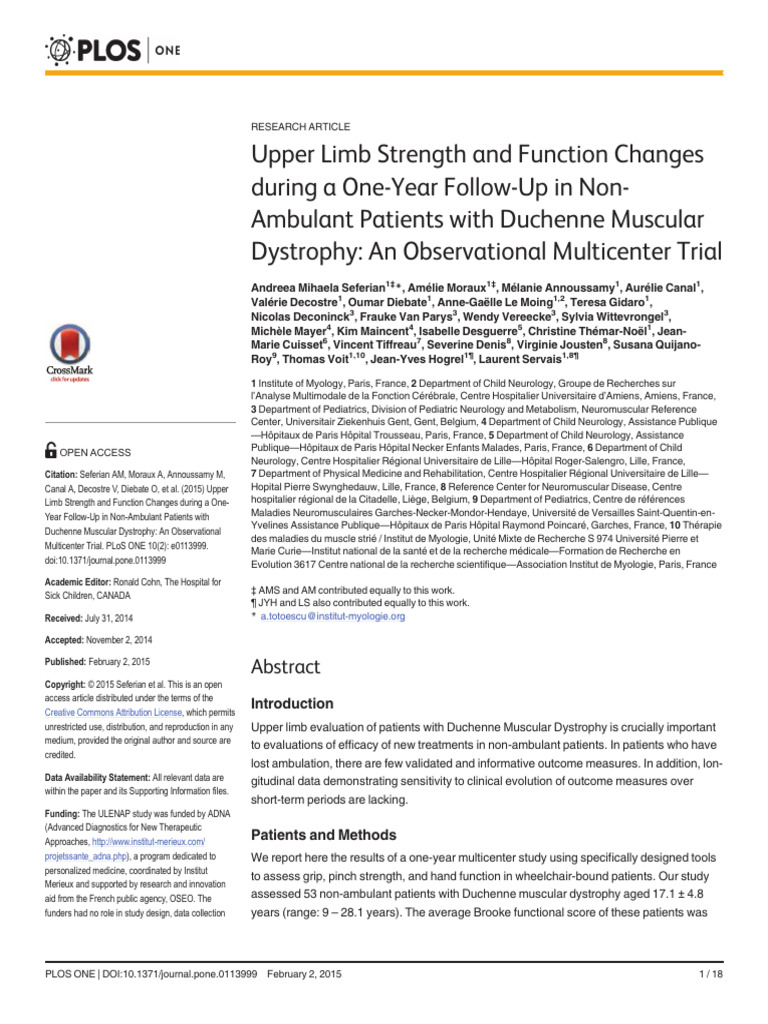 Upper Limb Function in Duchenne DMD | PDF | Spearman's Rank Correlation ...