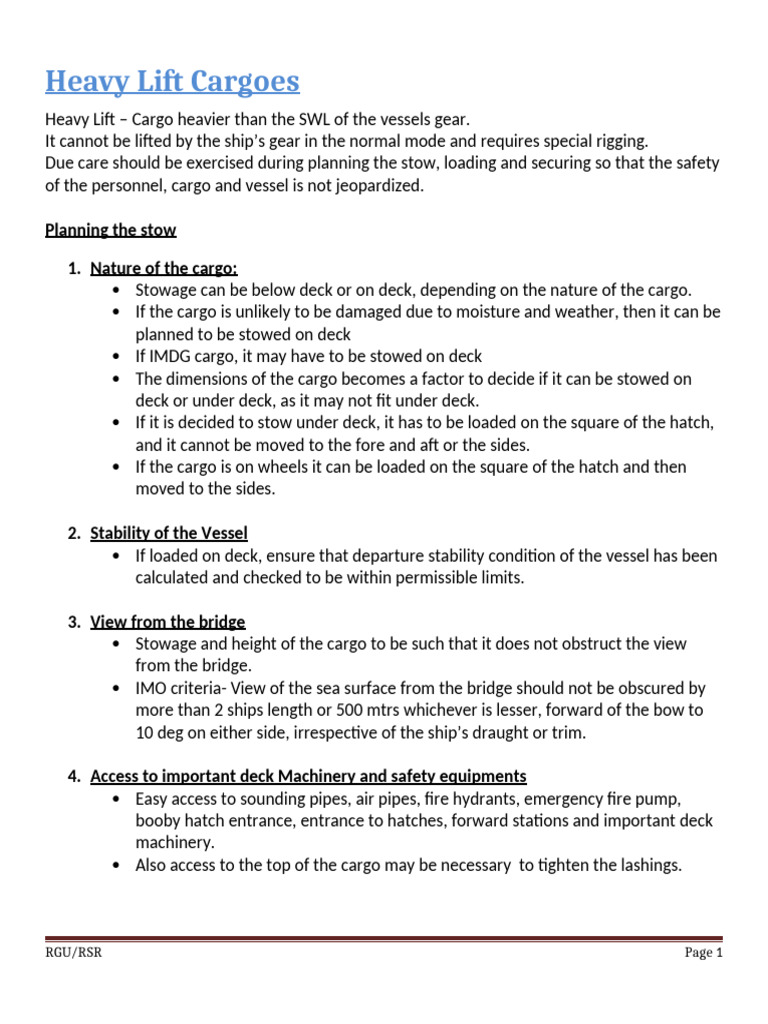 Heavy Lift Cargo Planning and Safety | PDF | Cargo | Ships