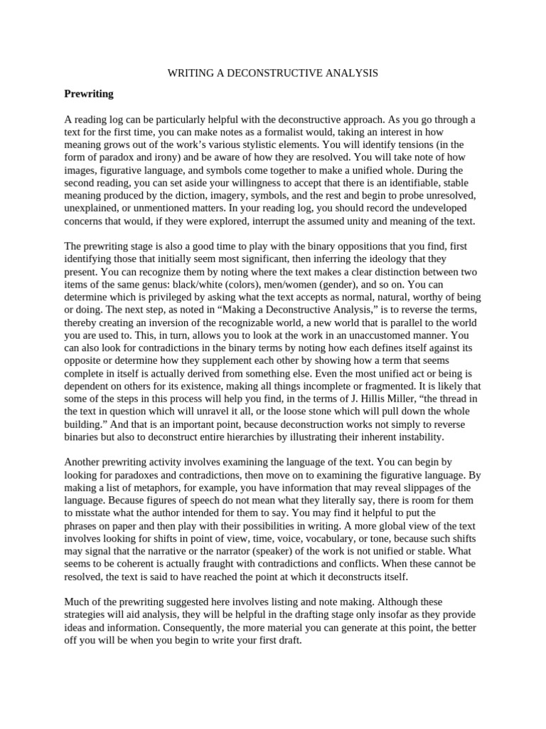 Deconstructive Analysis Writing Guide | PDF | Deconstruction ...