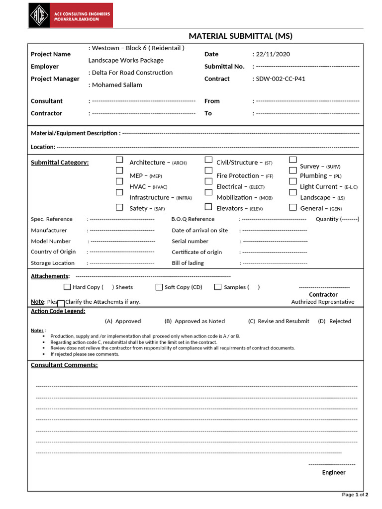 Material Submittal for Westown Project | PDF