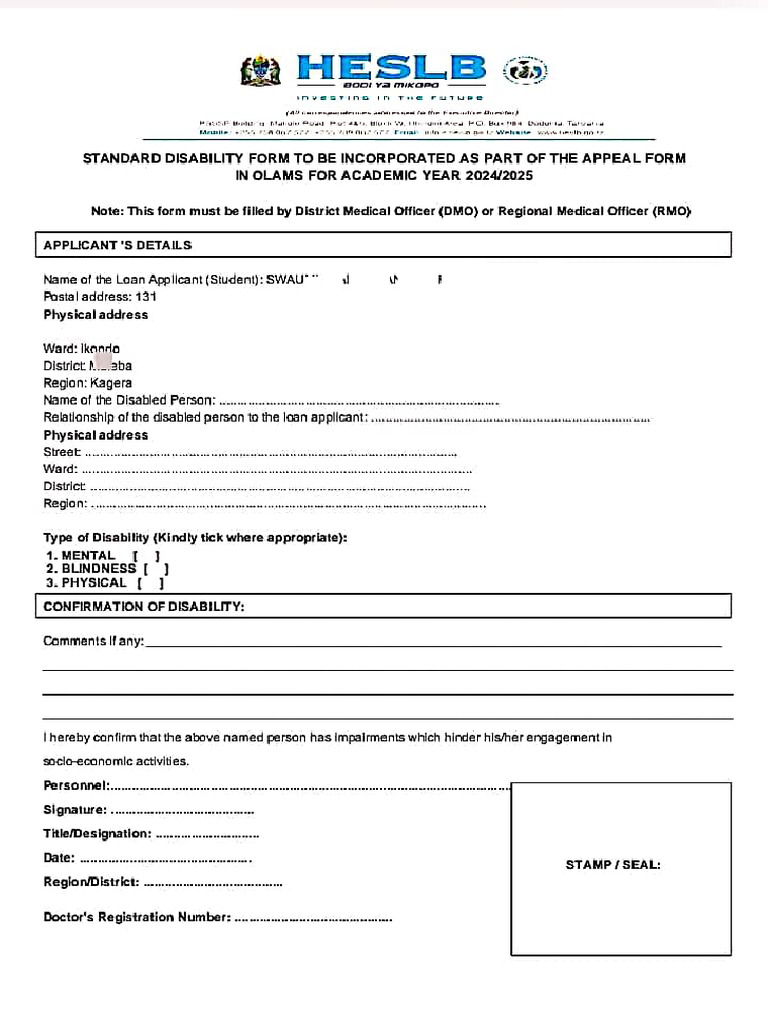 HELBS Disability Form | PDF