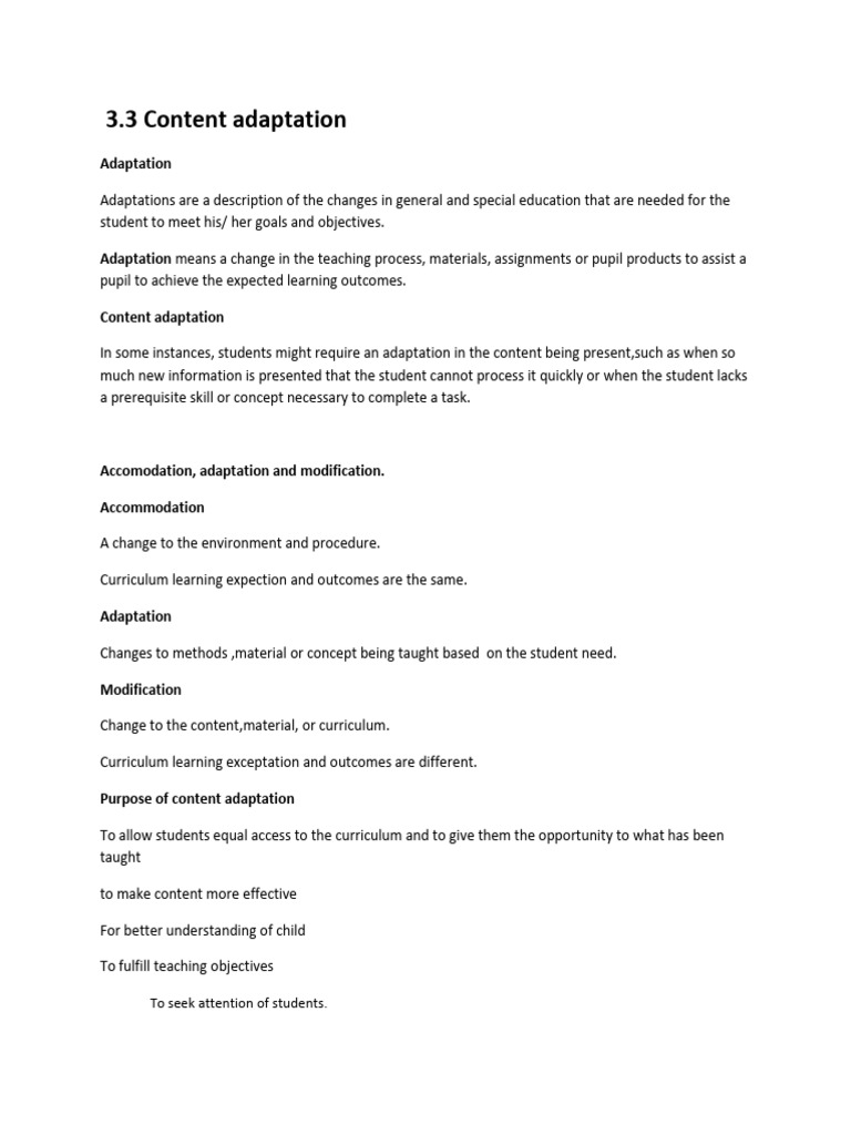 Strategies for Effective Content Adaptation | PDF | Curriculum | Learning