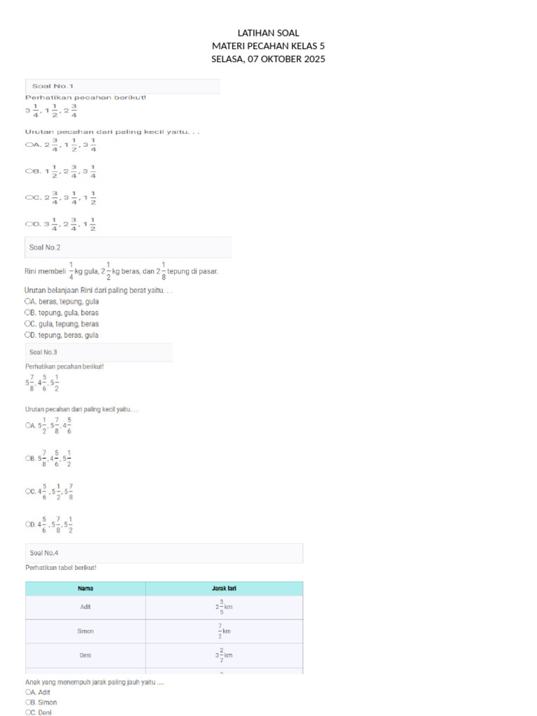 Latihan Soal Math Kelas 5 | PDF
