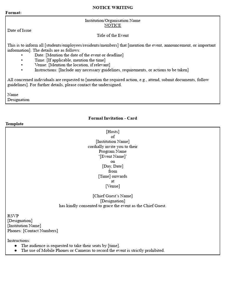 Notice and Invitation Writing Guide | PDF | Résumé | Madam