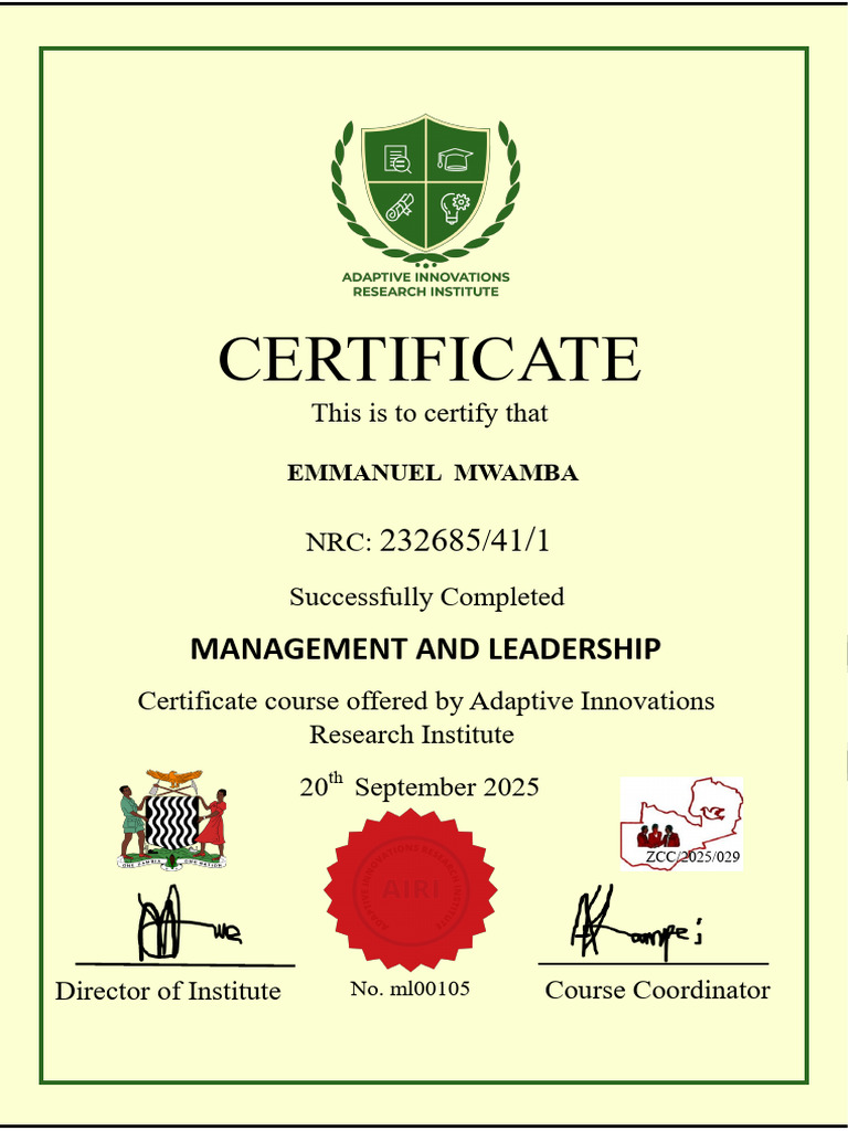 Management and Leadership Certificate | PDF