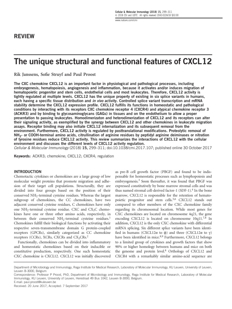 Unique Features and Regulation of CXCL12 | PDF | Chemokine | Signal ...
