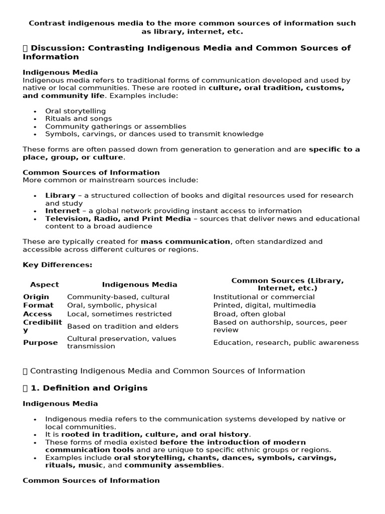 Contrast Indigenous Media to the More Common Sources of Information ...