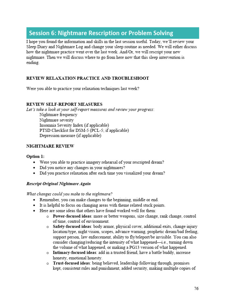 Rescripting-Sleep_Manual_4.12.24_SESSION-6 | PDF | Sleep | Nightmare