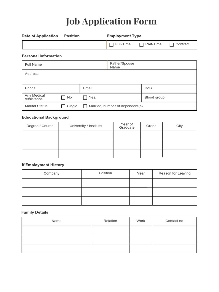 Job Application Form Template | PDF