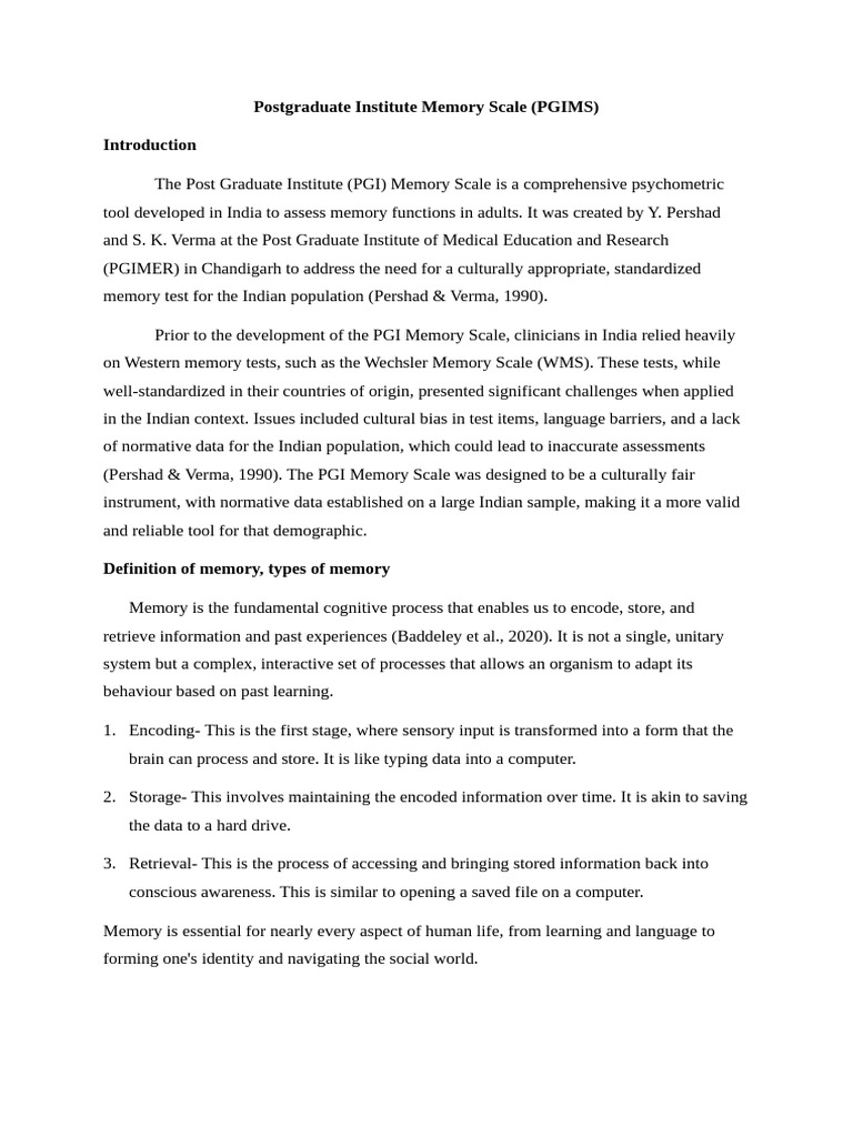 PGI Memory Scale: Culturally Adapted Test | PDF | Memory | Long Term Memory