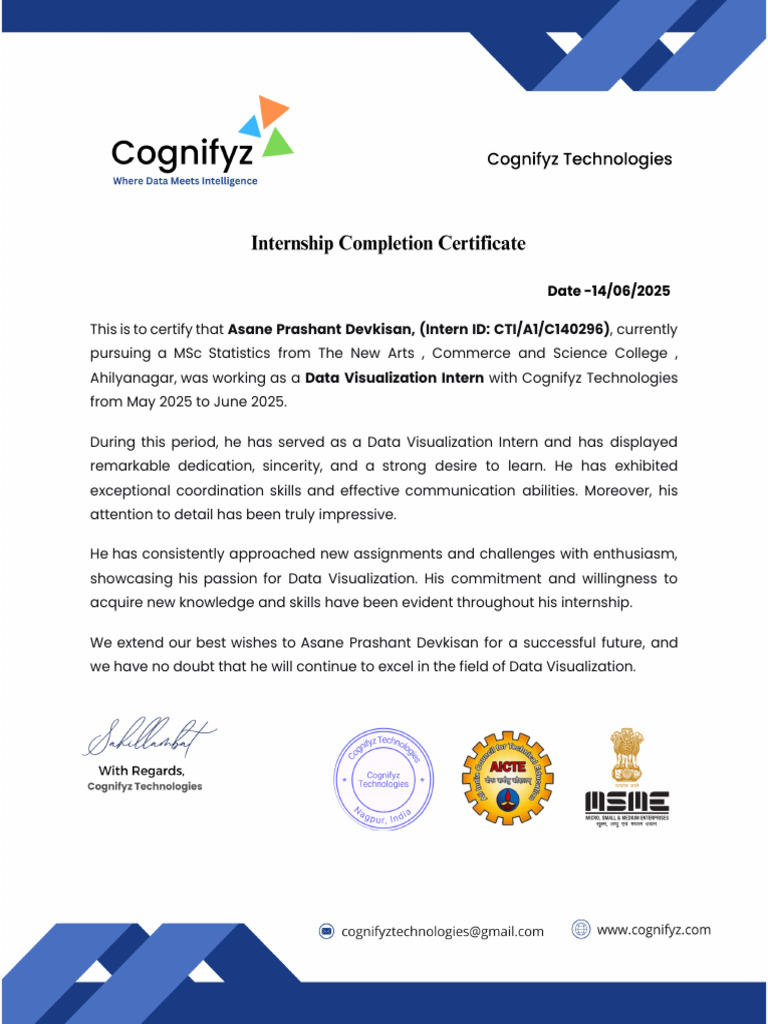 Data Visualization Internship Certificate | PDF